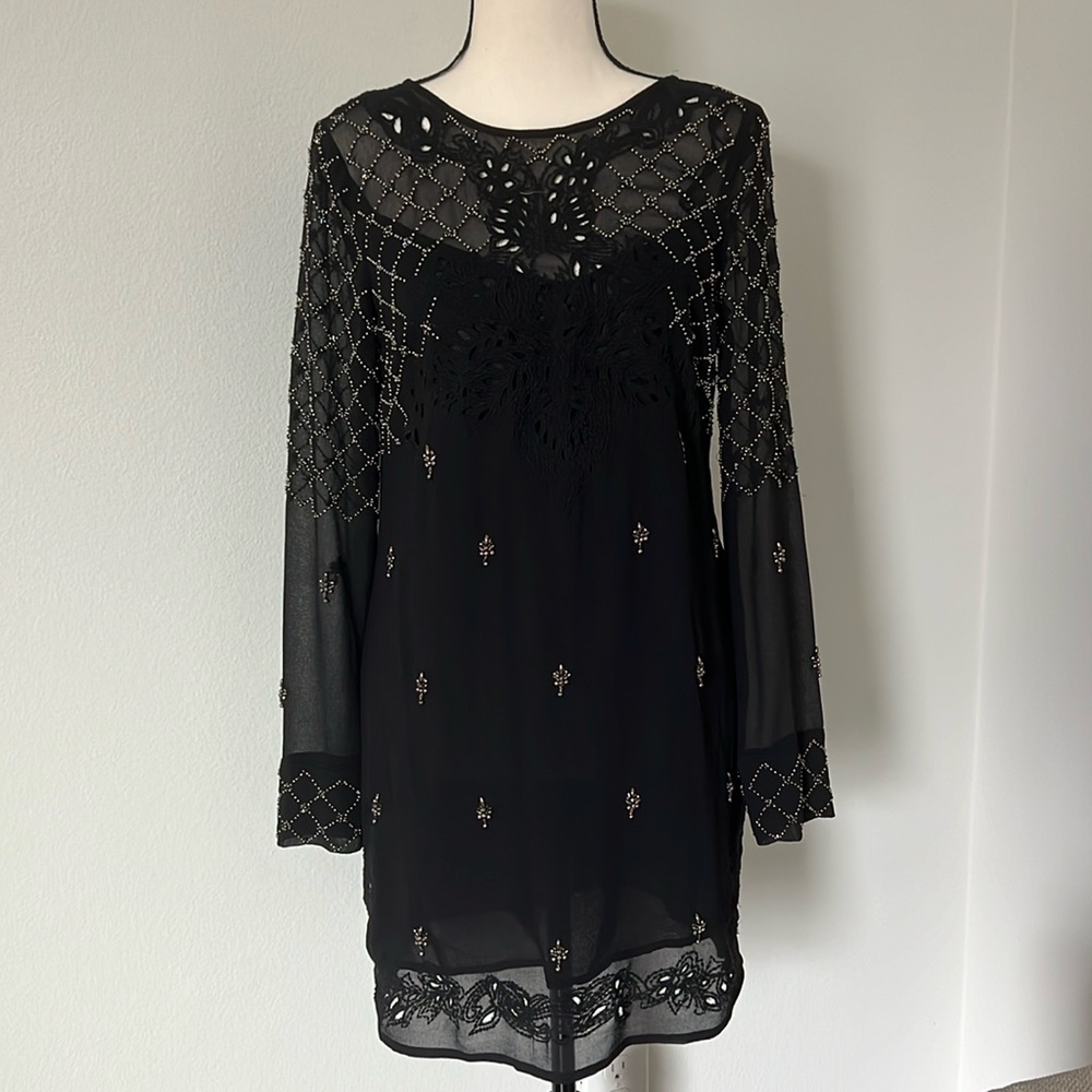Free People Beaded Black Shift Dress!!